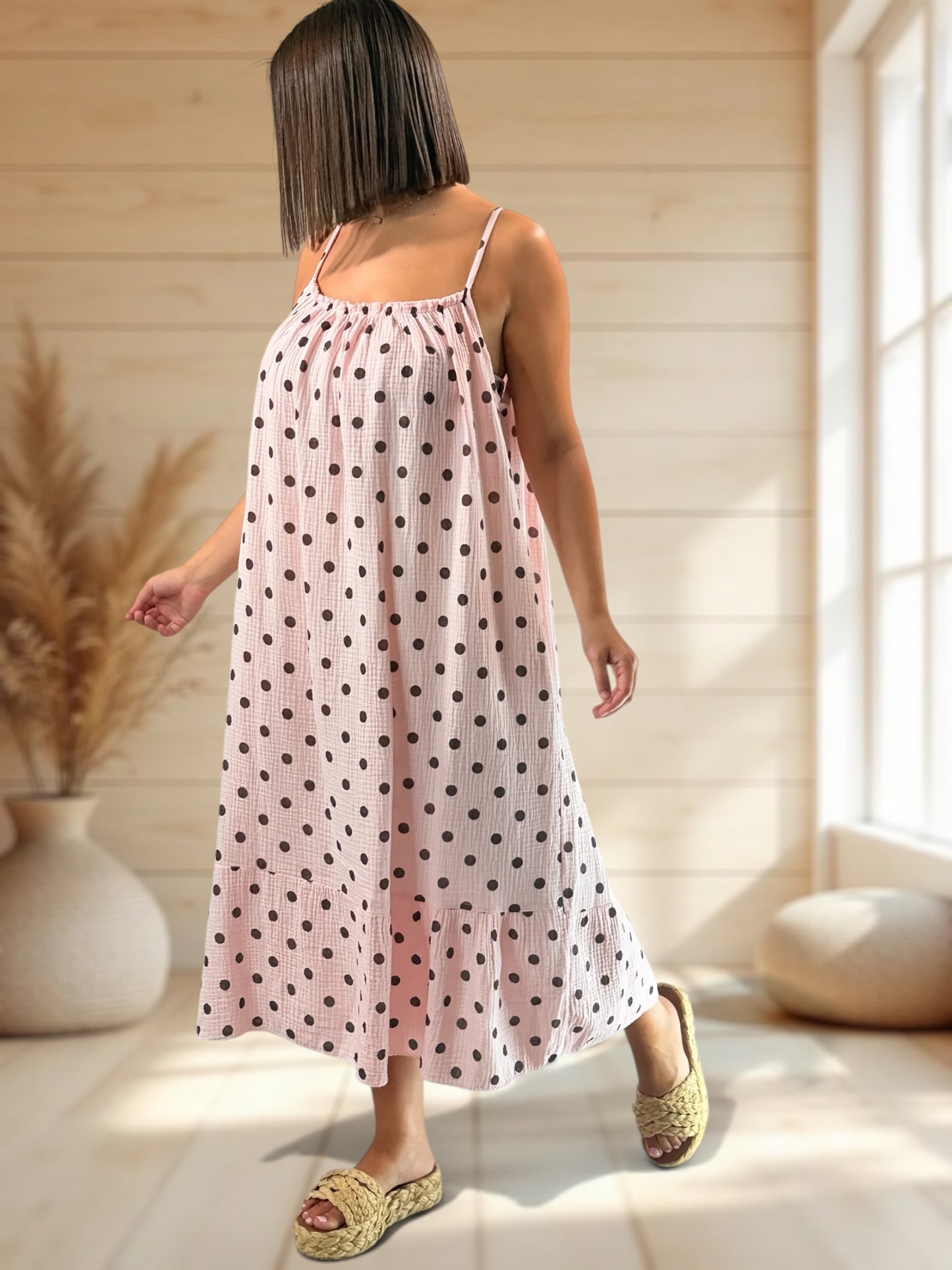 VANESSA - ROBE ROSE A POIS JUSQU'A LA TAILLE 52/54