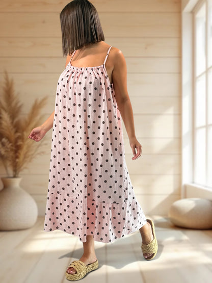 VANESSA - ROBE ROSE A POIS JUSQU'A LA TAILLE 52/54