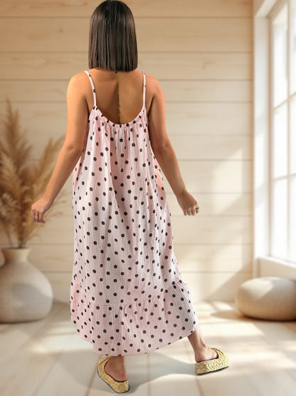 VANESSA - ROBE ROSE A POIS JUSQU'A LA TAILLE 52/54