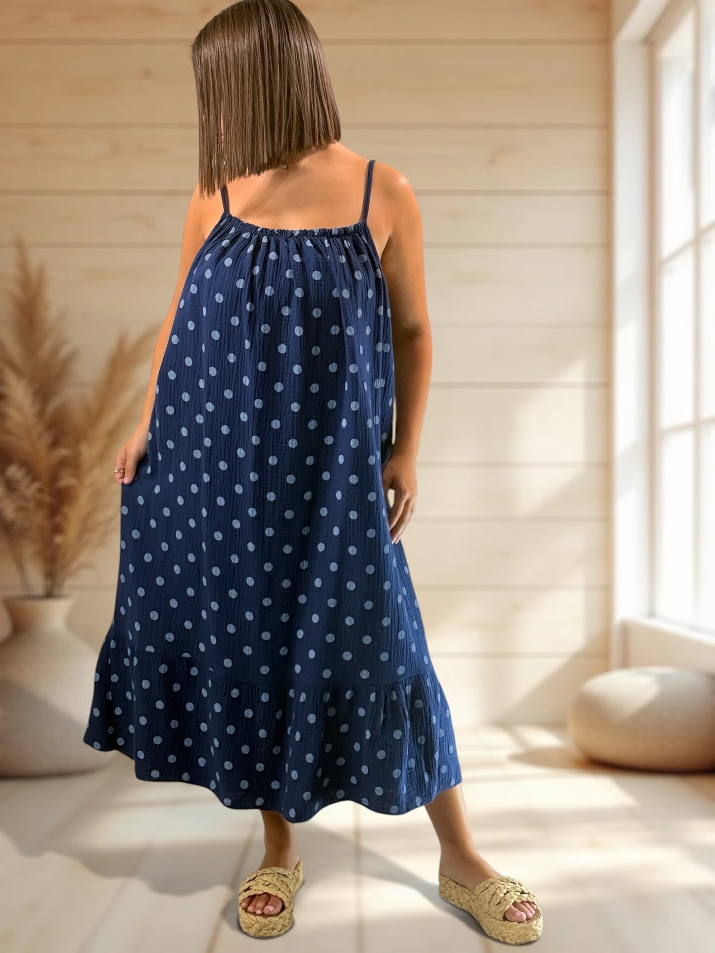 VANESSA - ROBE MARINE A POIS JUSQU'A LA TAILLE 52/54