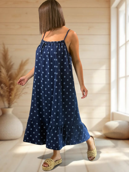 VANESSA - ROBE MARINE A POIS JUSQU'A LA TAILLE 52/54