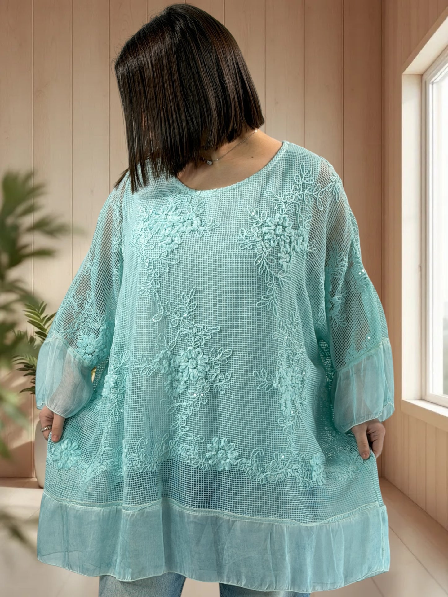 OPHELIE  - TUNIQUE OVERSIZE LAGON JUSQU'A LA TAILLE 52
