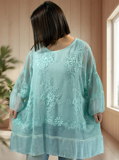 OPHELIE  - TUNIQUE OVERSIZE LAGON JUSQU'A LA TAILLE 52