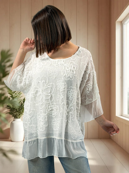 CHARLOTTE  - TUNIQUE OVERSIZE BLANCHE JUSQU'A LA TAILLE 52