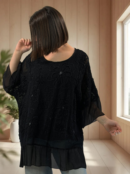 CHARLOTTE  - TUNIQUE OVERSIZE NOIRE JUSQU'A LA TAILLE 52