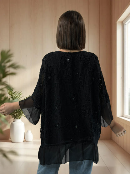 CHARLOTTE  - TUNIQUE OVERSIZE NOIRE JUSQU'A LA TAILLE 52