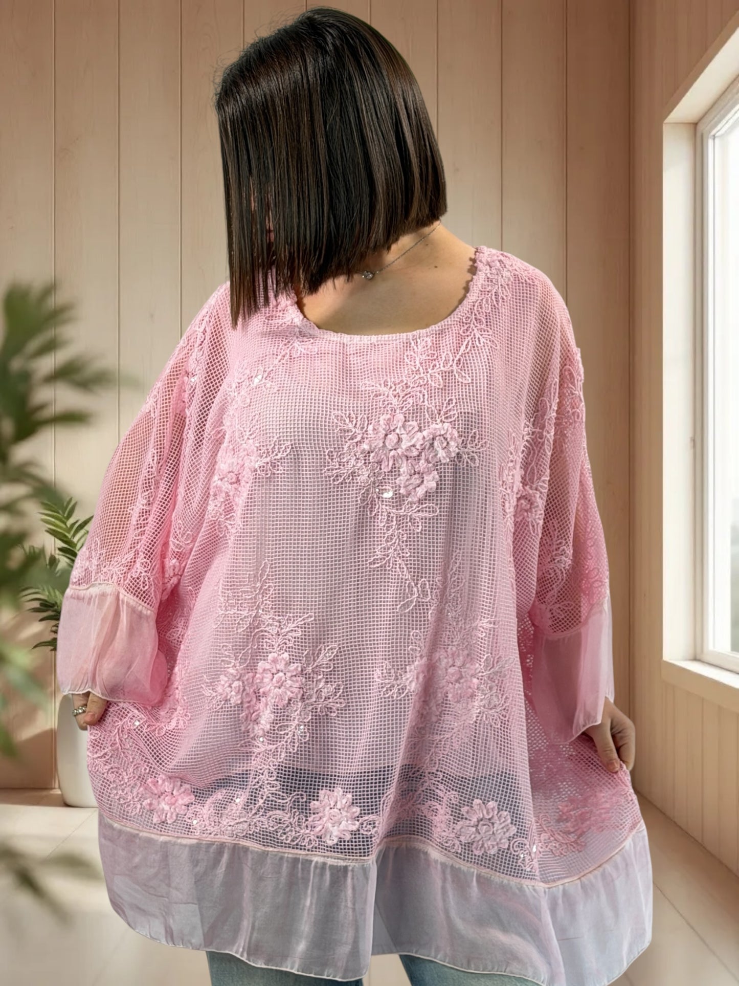 OPHELIE  - TUNIQUE OVERSIZE ROSE JUSQU'A LA TAILLE 52