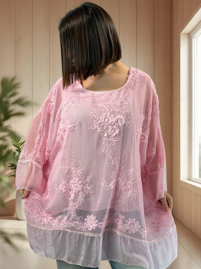 OPHELIE  - TUNIQUE OVERSIZE ROSE JUSQU'A LA TAILLE 52