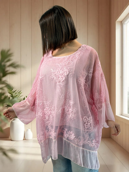 OPHELIE  - TUNIQUE OVERSIZE ROSE JUSQU'A LA TAILLE 52