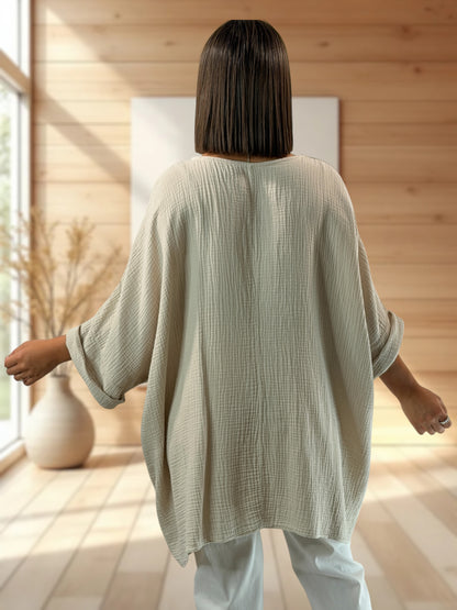 ANAIS - TUNIQUE OVERSIZE BEIGE EN GAZE DE COTON JUSQU'A LA TAILLE 58