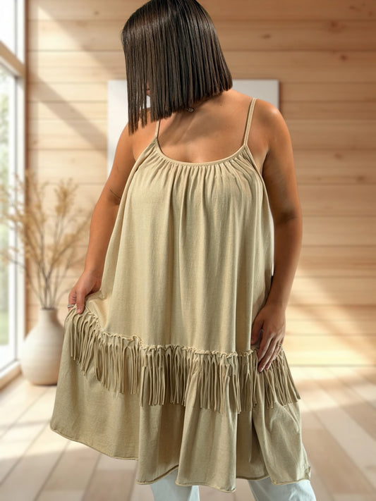 JIMMY - TUNIQUE CAMEL EN COTON JUSQU'A LA TAILLE 54/56