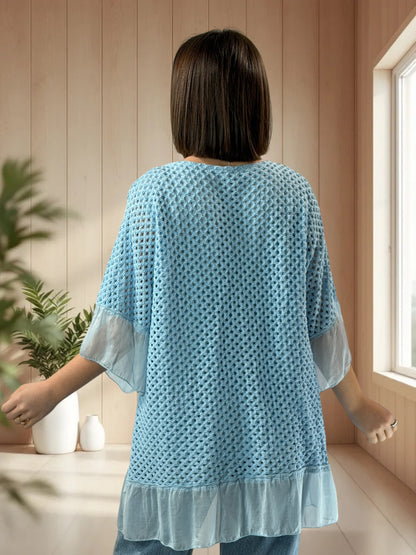 AURORA  - TUNIQUE OVERSIZE BLEUE JUSQU'A LA TAILLE 52