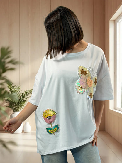 RUBY - T-SHIRT BLANC A MOTIF JUSQU'A LA TAILLE 54