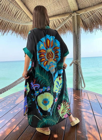 ANOUK - ROBE OVERSIZE NOIRE A MOTIF JUSQU'A LA TAILLE 52
