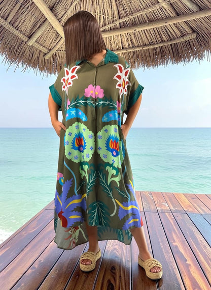 ANOUK - ROBE OVERSIZE KAKI A MOTIF JUSQU'A LA TAILLE 52