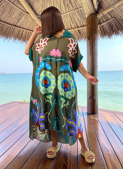 ANOUK - ROBE OVERSIZE KAKI A MOTIF JUSQU'A LA TAILLE 52