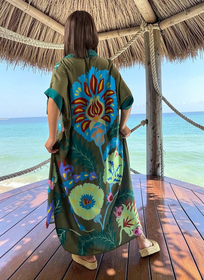 ANOUK - ROBE OVERSIZE KAKI A MOTIF JUSQU'A LA TAILLE 52