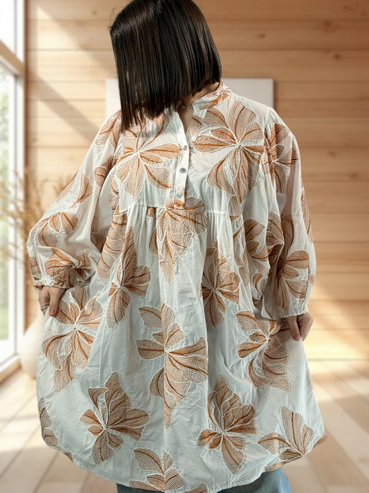 LOUISIE  - TUNIQUE OVERSIZE MOTIF BRODEE JUSQU'A LA TAILLE 54