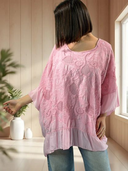 ANTONELLA  - TUNIQUE OVERSIZE ROSE JUSQU'A LA TAILLE 52