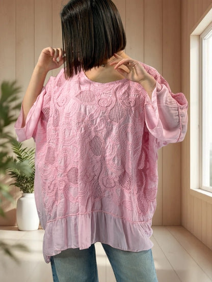 ANTONELLA  - TUNIQUE OVERSIZE ROSE JUSQU'A LA TAILLE 52