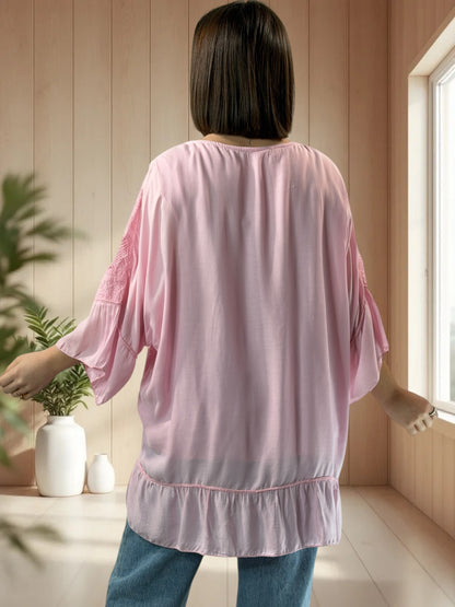 ANTONELLA  - TUNIQUE OVERSIZE ROSE JUSQU'A LA TAILLE 52