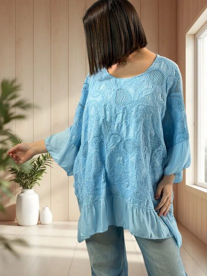 ANTONELLA  - TUNIQUE OVERSIZE BLEUE JUSQU'A LA TAILLE 52
