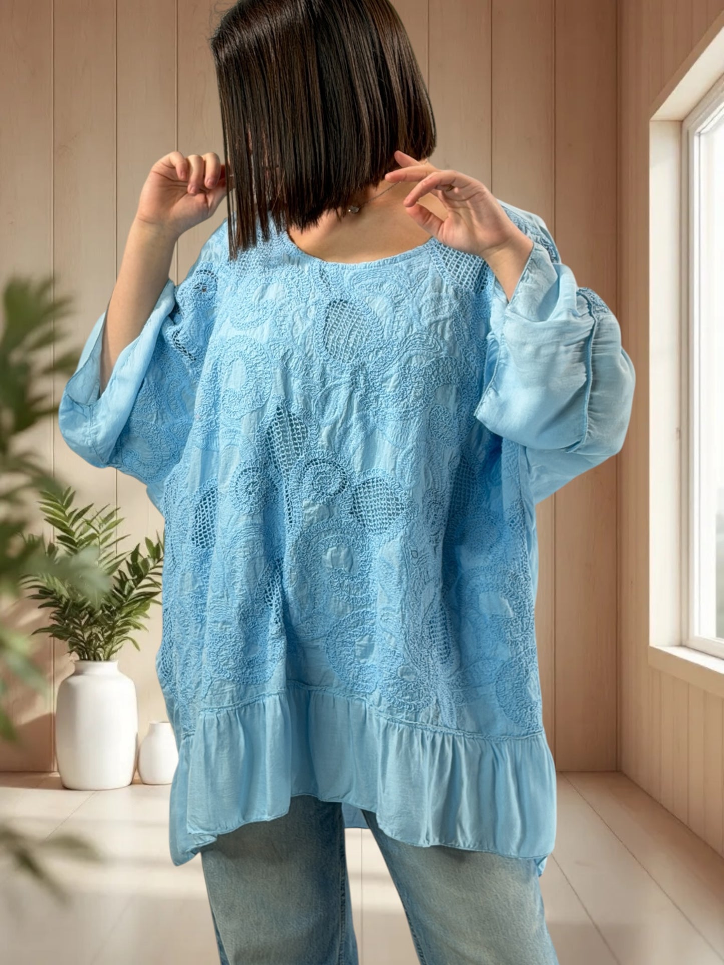 ANTONELLA  - TUNIQUE OVERSIZE BLEUE JUSQU'A LA TAILLE 52