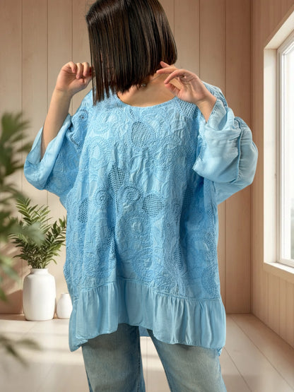 ANTONELLA  - TUNIQUE OVERSIZE BLEUE JUSQU'A LA TAILLE 52