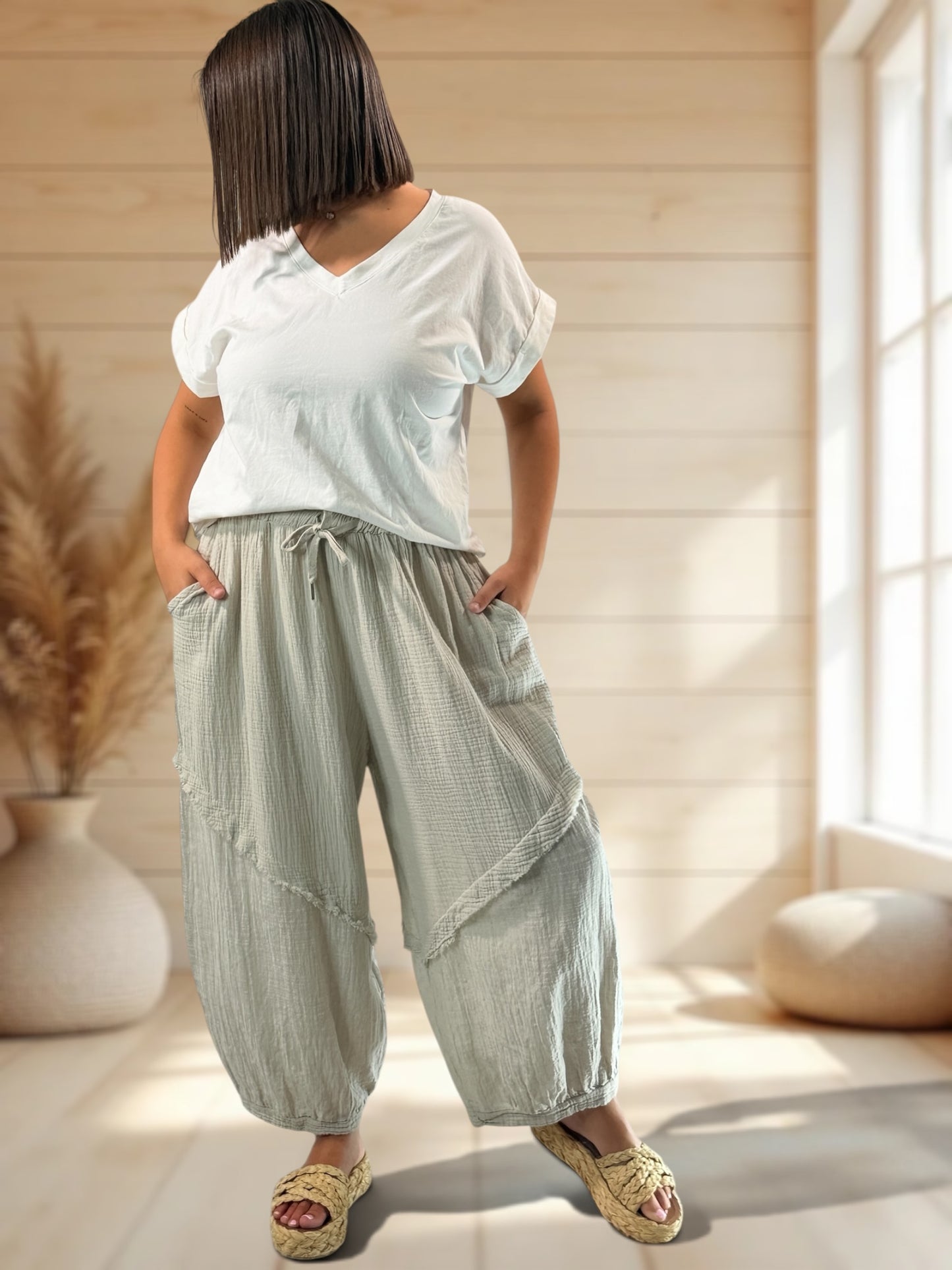 RICARDO - PANTALON BI-MATIERE BEIGE JUSQU'A LA TAILLE 52