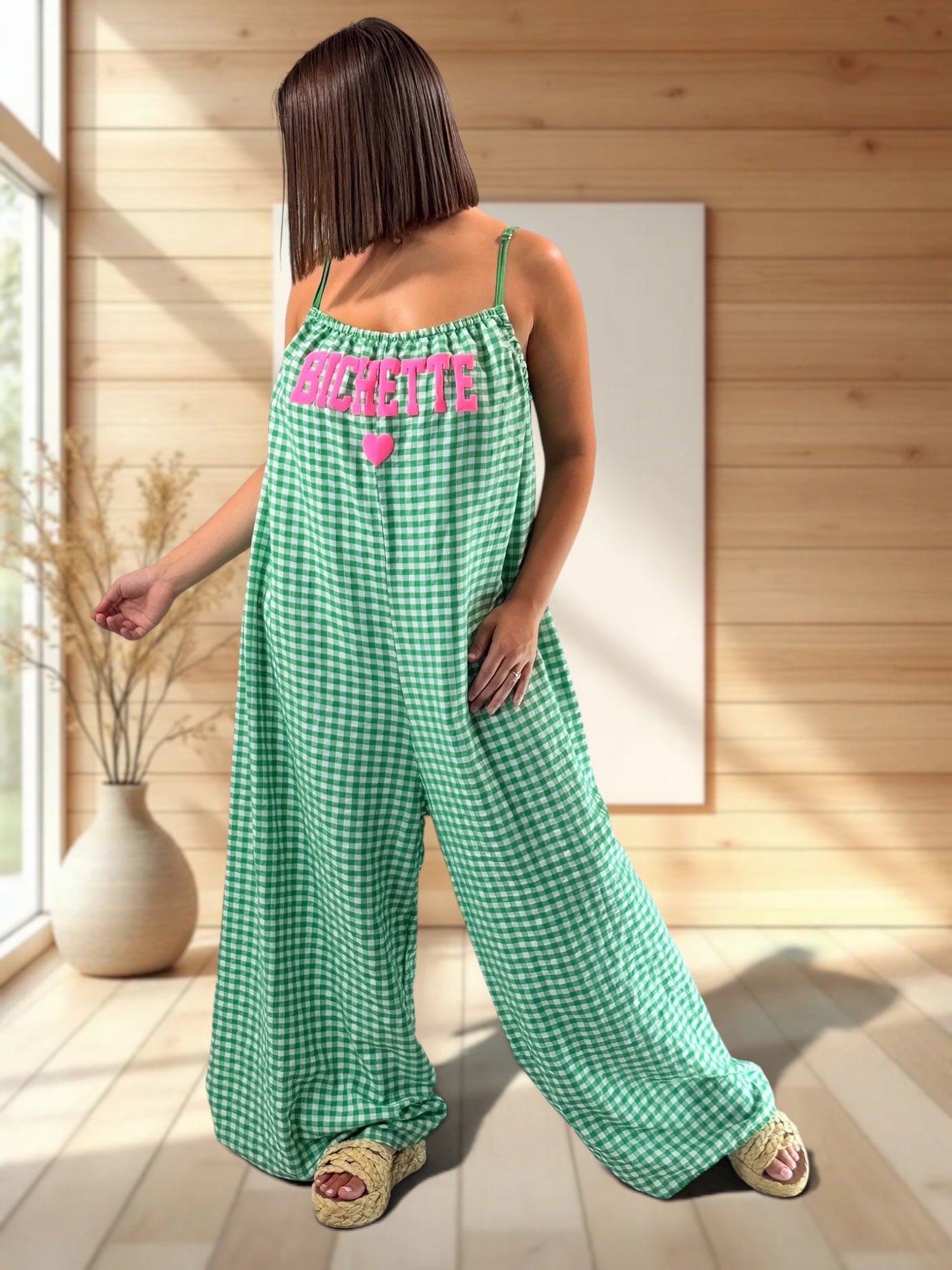 BICHETTE - COMBI OVERSIZE VICHY VERTE JUSQU'A LA TAILLE 56