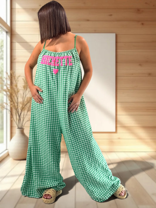 BICHETTE - COMBI OVERSIZE VICHY VERTE JUSQU'A LA TAILLE 56