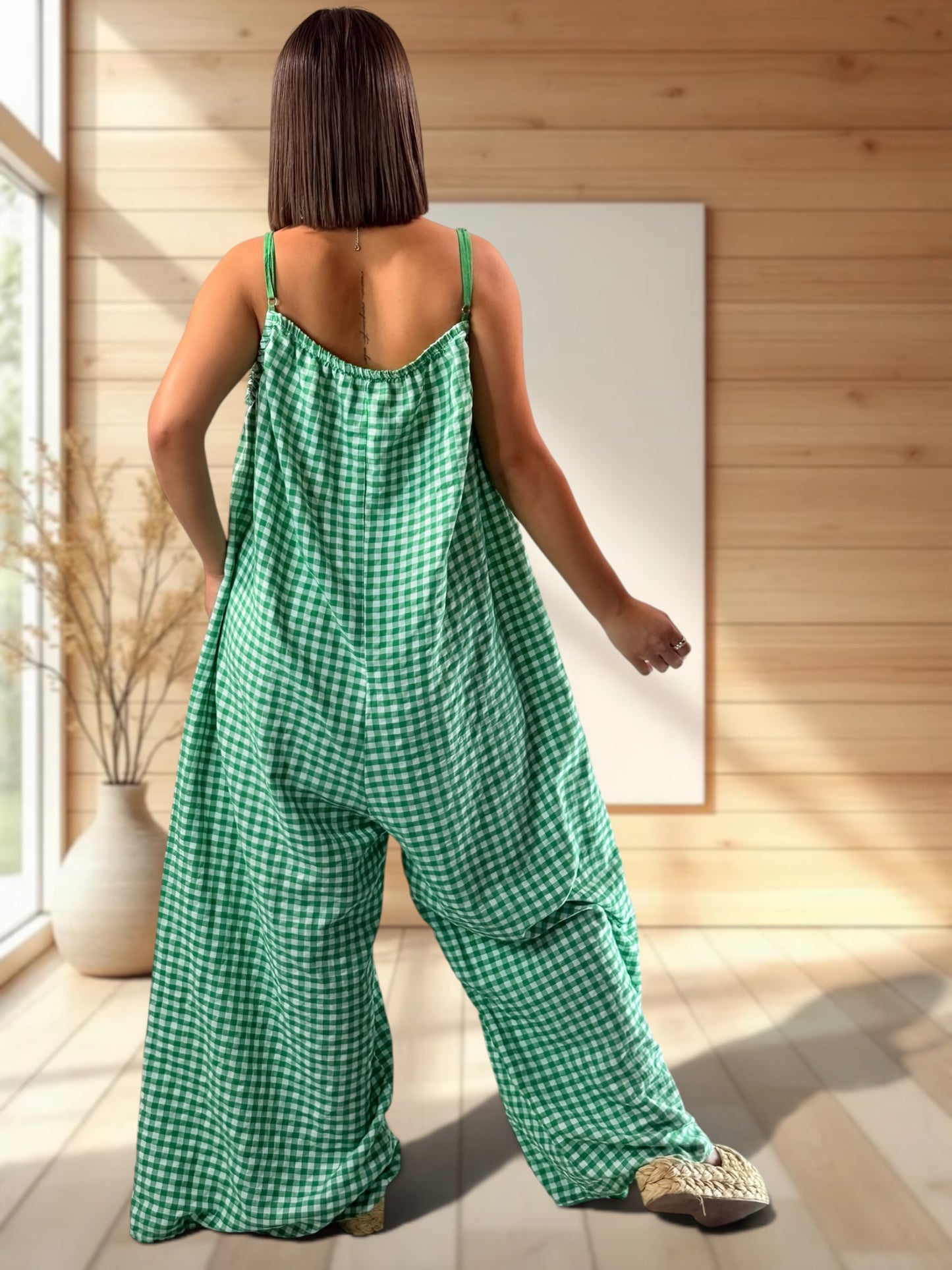 BICHETTE - COMBI OVERSIZE VICHY VERTE JUSQU'A LA TAILLE 56