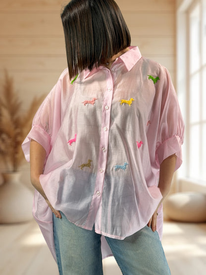 ORNELLA - TUNIQUE OVERSIZE ROSE A MOTIF JUSQU'A LA TAILLE 58