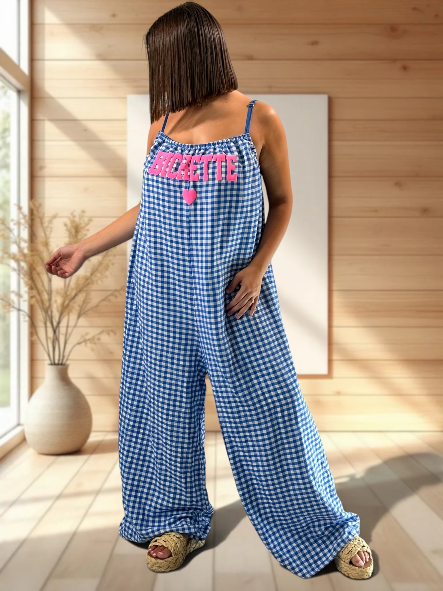 BICHETTE - COMBI OVERSIZE VICHY BLEU IMPERIAL JUSQU'A LA TAILLE 56