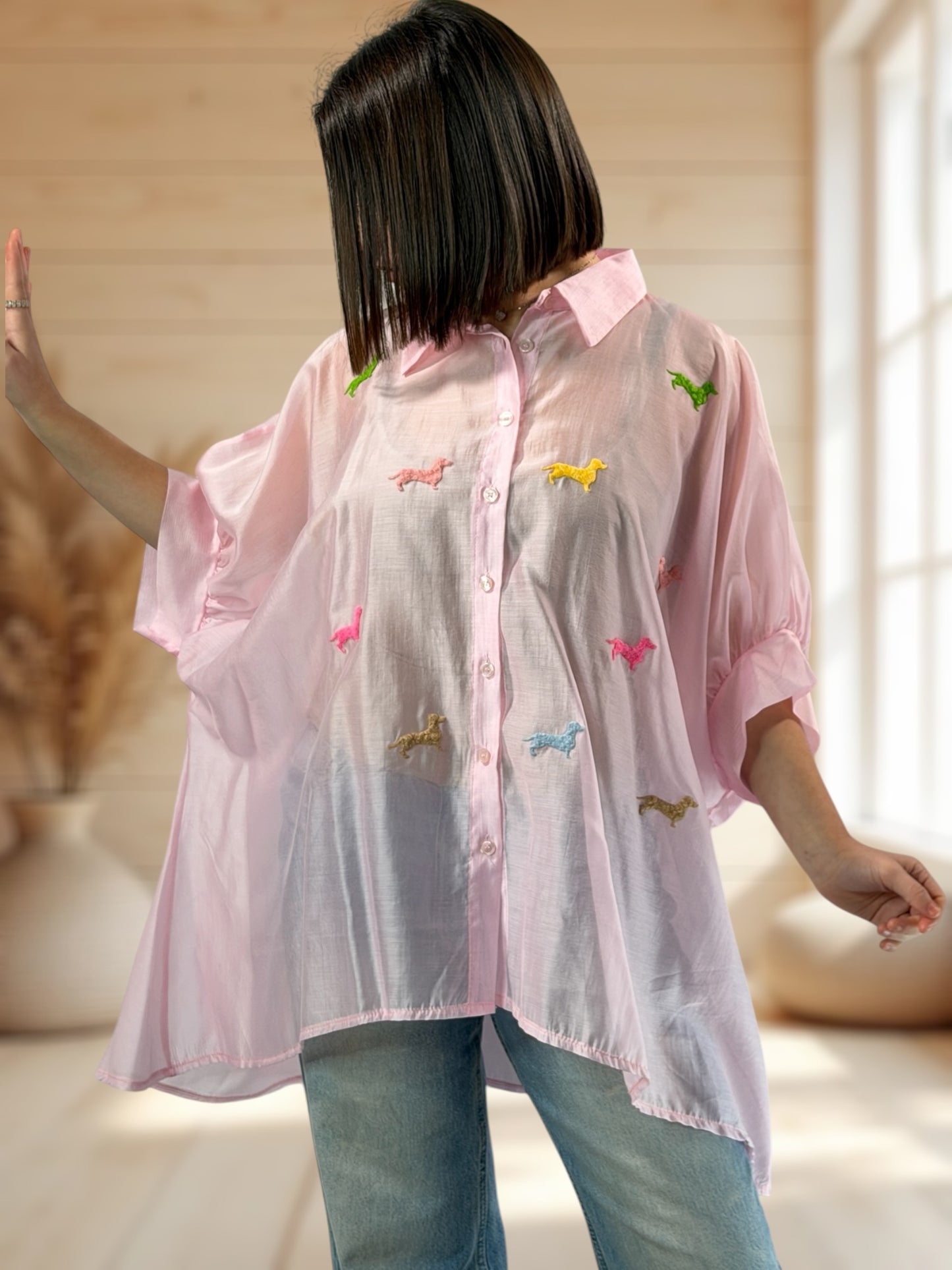 ORNELLA - TUNIQUE OVERSIZE ROSE A MOTIF JUSQU'A LA TAILLE 58