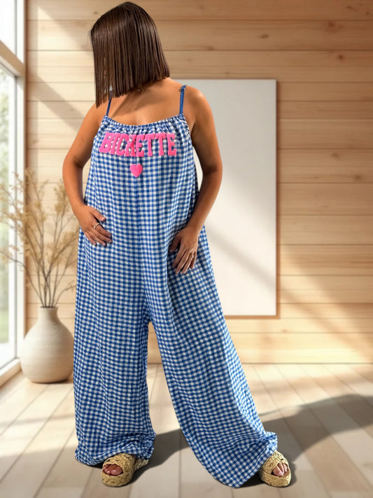 BICHETTE - COMBI OVERSIZE VICHY BLEU IMPERIAL JUSQU'A LA TAILLE 56