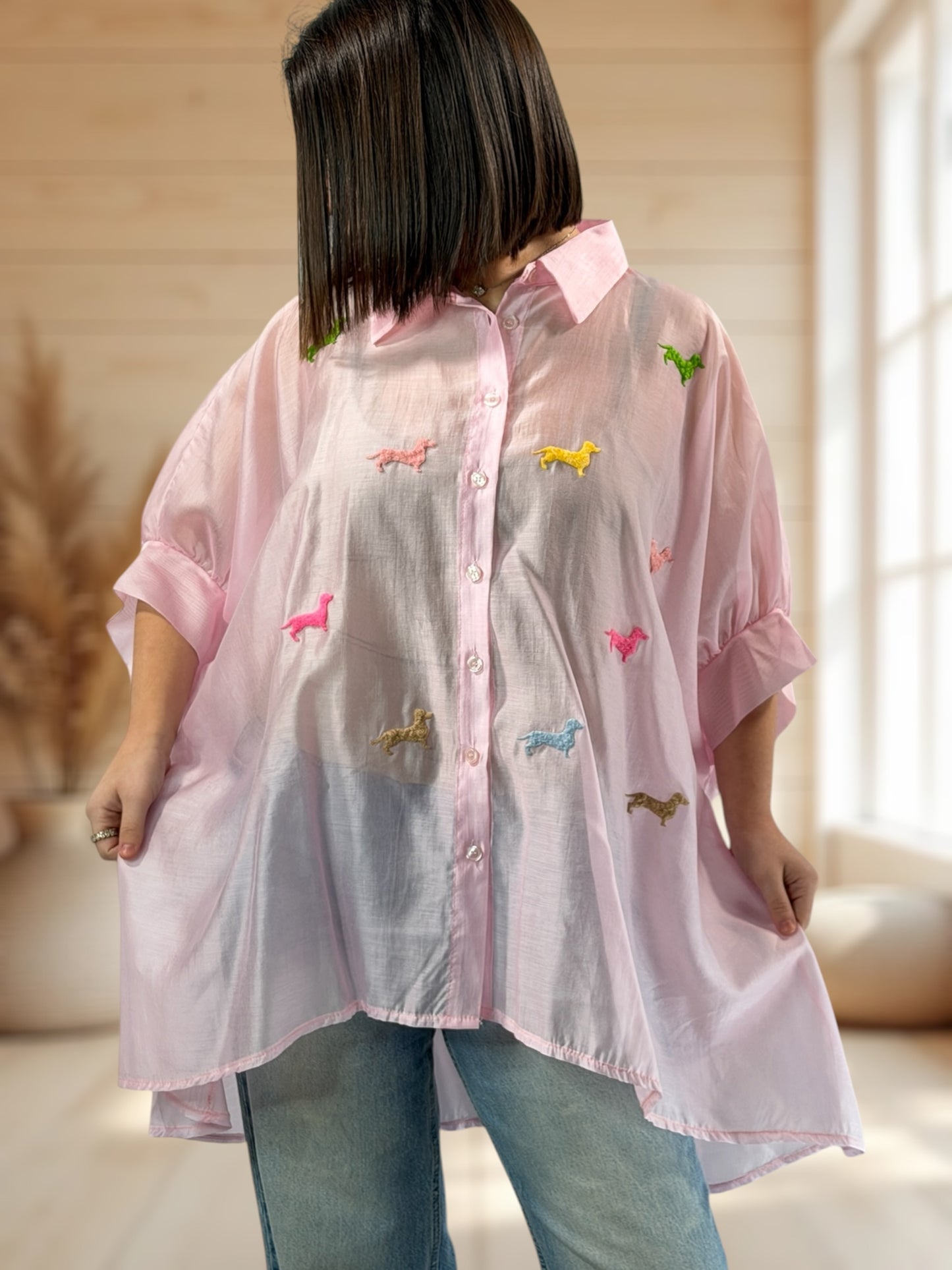 ORNELLA - TUNIQUE OVERSIZE ROSE A MOTIF JUSQU'A LA TAILLE 58