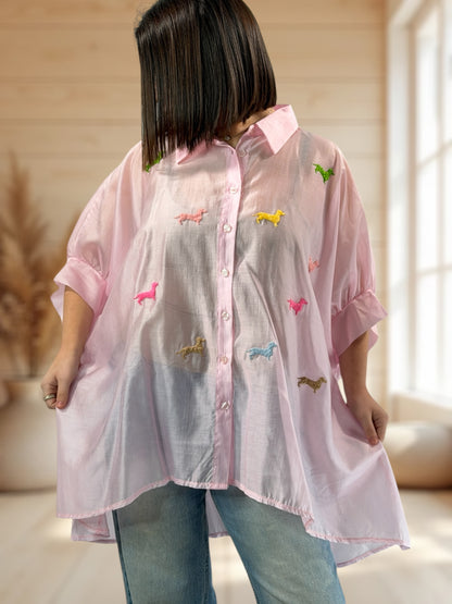 ORNELLA - TUNIQUE OVERSIZE ROSE A MOTIF JUSQU'A LA TAILLE 58