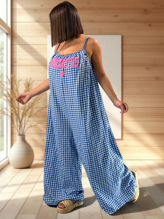 BICHETTE - COMBI OVERSIZE VICHY BLEU IMPERIAL JUSQU'A LA TAILLE 56