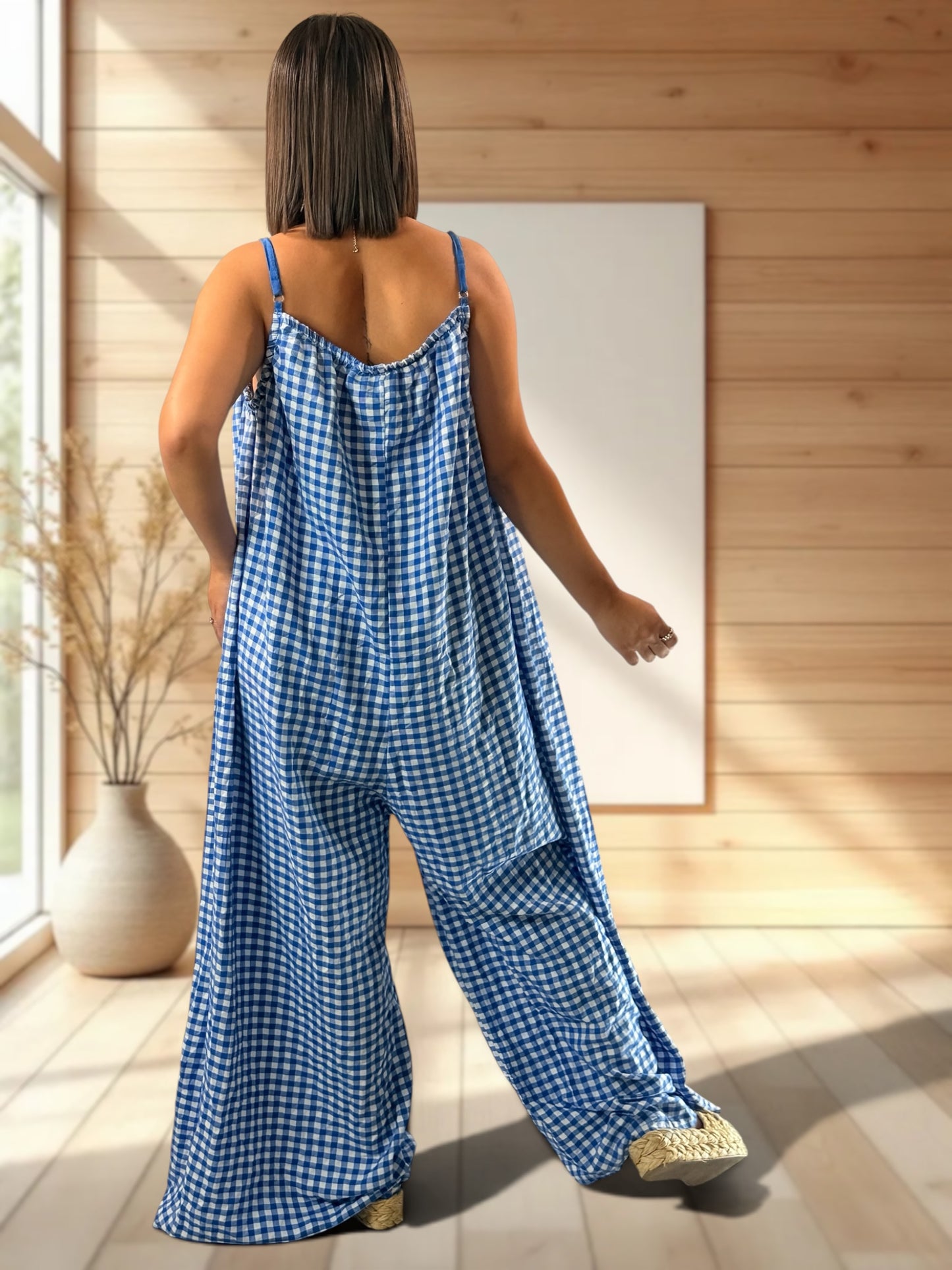 BICHETTE - COMBI OVERSIZE VICHY BLEU IMPERIAL JUSQU'A LA TAILLE 56
