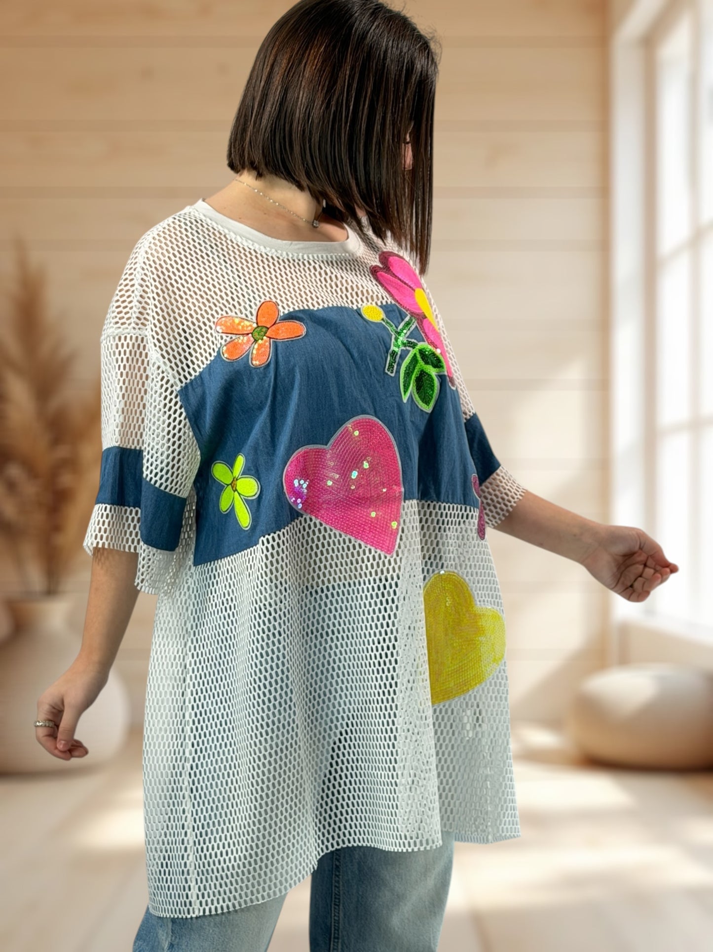 APRYL - T-SHIRT RESILLE BLANC A MOTIF JUSQU'A LA TAILLE 54