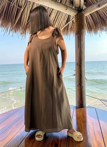 CHANTOU - ROBE LONGUE MARRON JUSQU'A LA TAILLE 48
