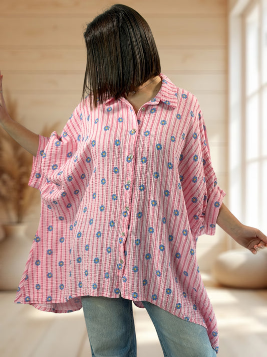 ELEONORA - TUNIQUE OVERSIZE ROSE A MOTIF JUSQU'A LA TAILLE 58