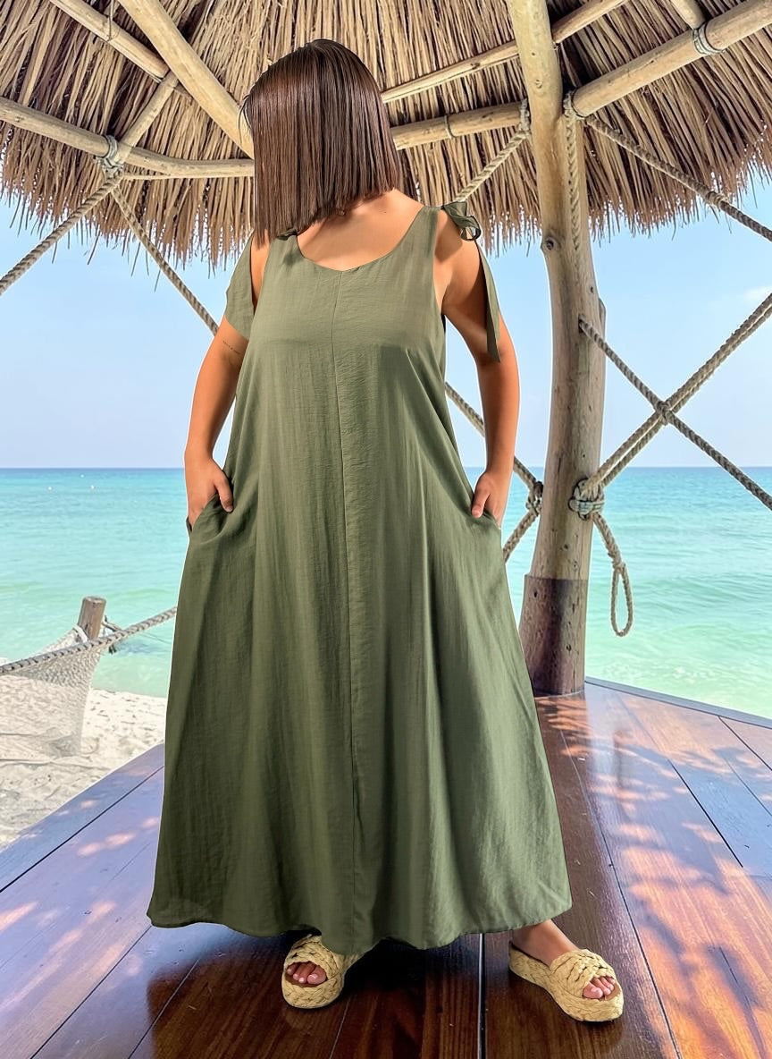CHANTOU - ROBE LONGUE KAKI JUSQU'A LA TAILLE 48