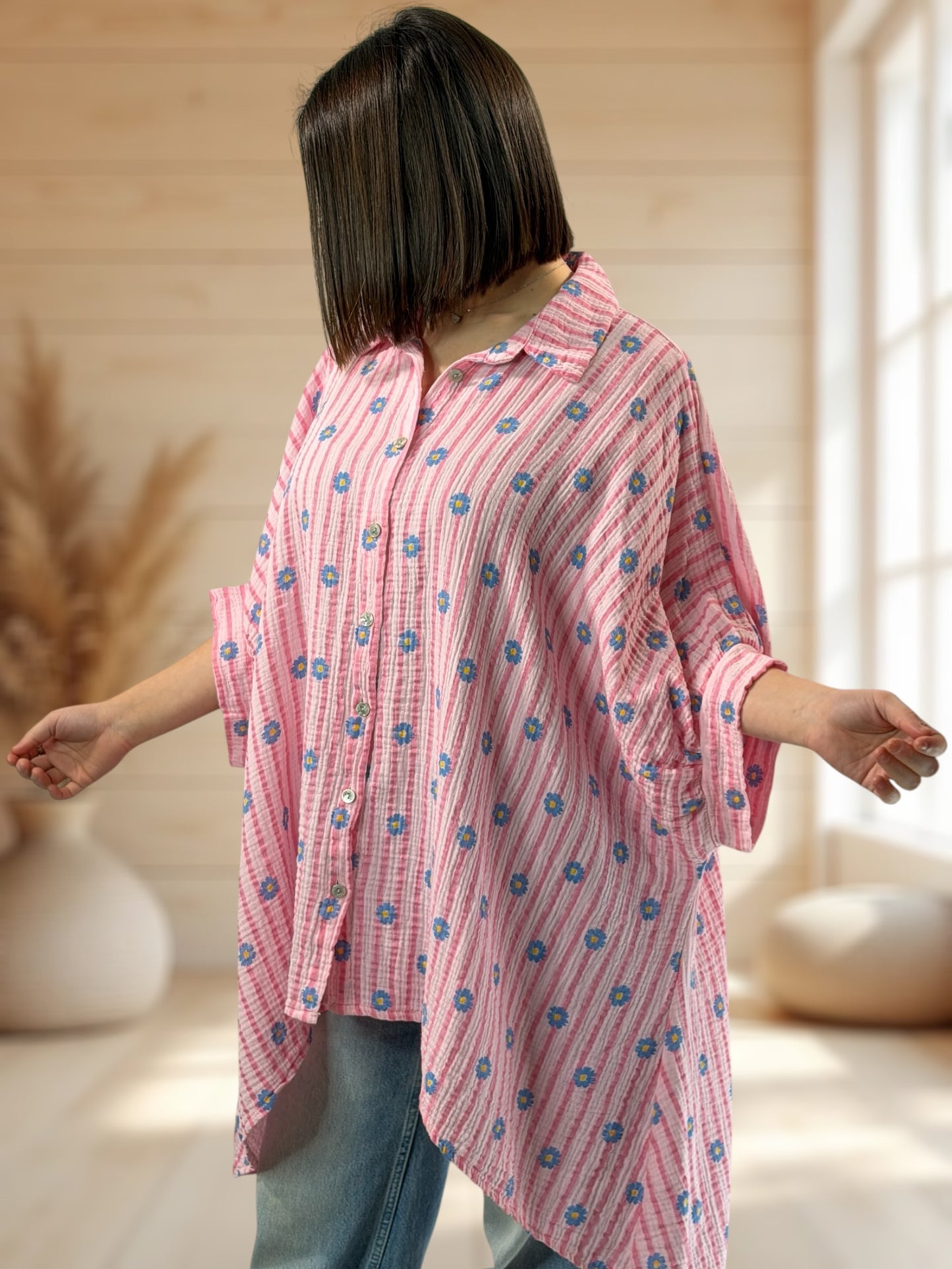 ELEONORA - TUNIQUE OVERSIZE ROSE A MOTIF JUSQU'A LA TAILLE 58