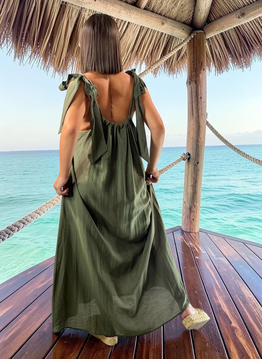 CHANTOU - ROBE LONGUE KAKI JUSQU'A LA TAILLE 48