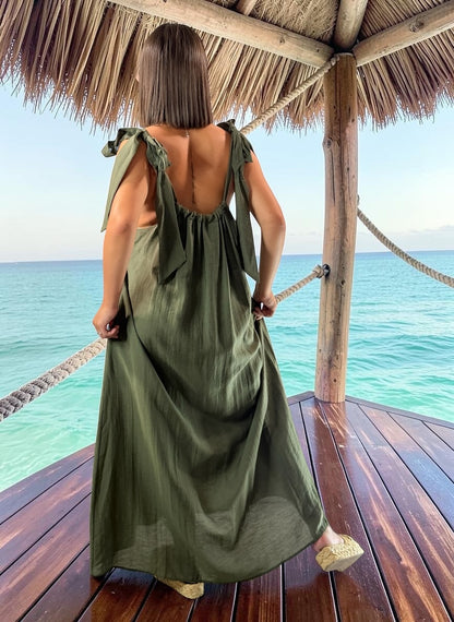 CHANTOU - ROBE LONGUE KAKI JUSQU'A LA TAILLE 48