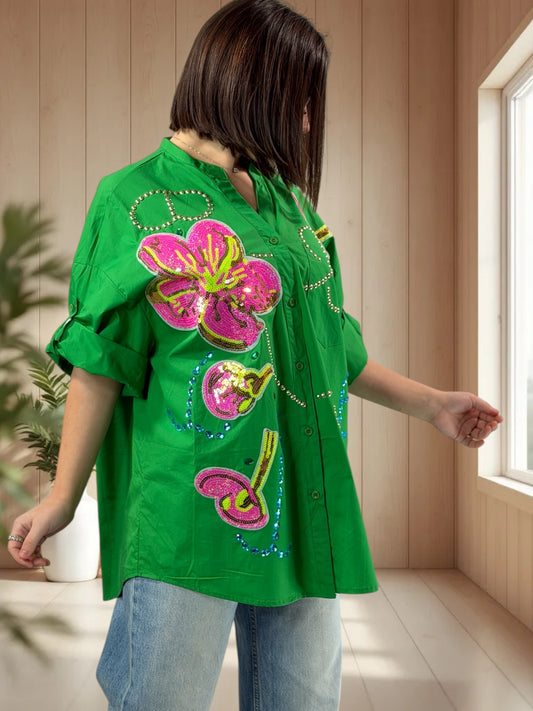 HAILEY - CHEMISE OVERSIZE VERTE JUSQU'A LA TAILLE 50/52