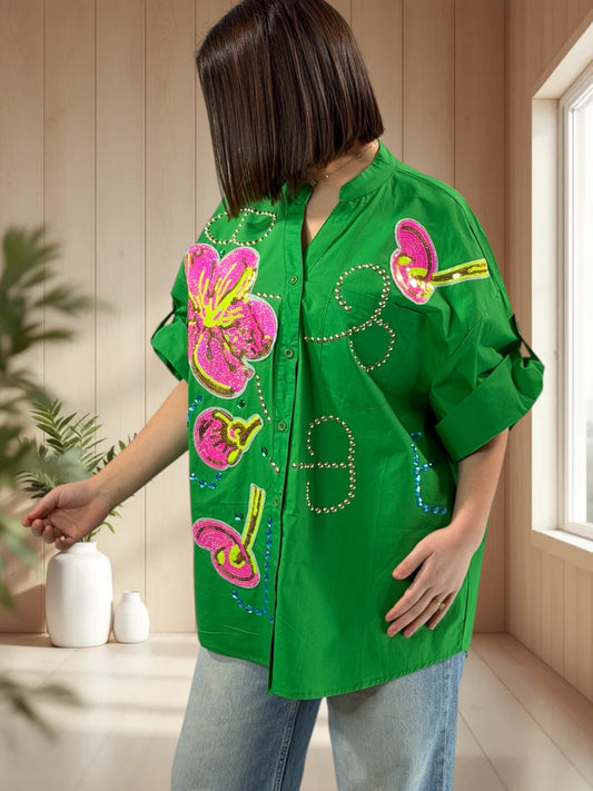 HAILEY - CHEMISE OVERSIZE VERTE JUSQU'A LA TAILLE 50/52