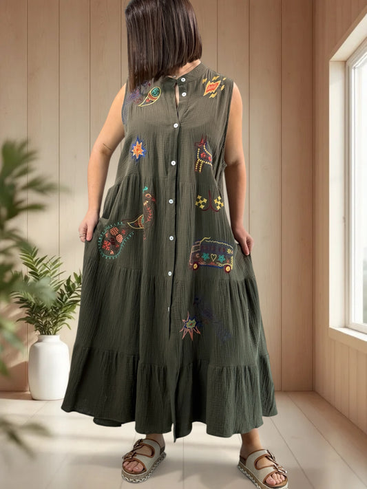 WENDY - ROBE LONGUE KAKI BRODEE JUSQU'A LA TAILLE 50